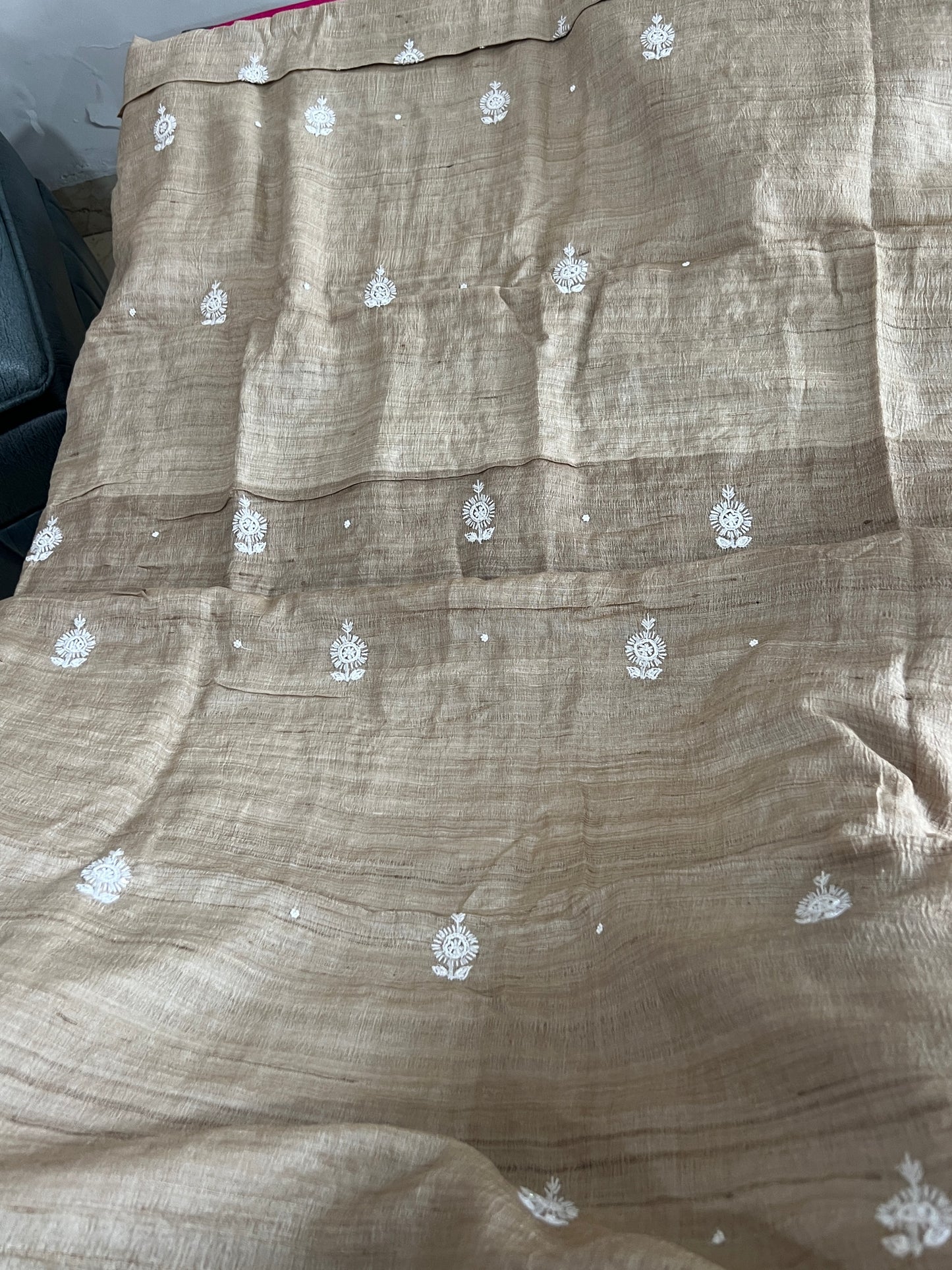Pure Tussar silk Chikankari and pearl embroidered kurta and dupatta
