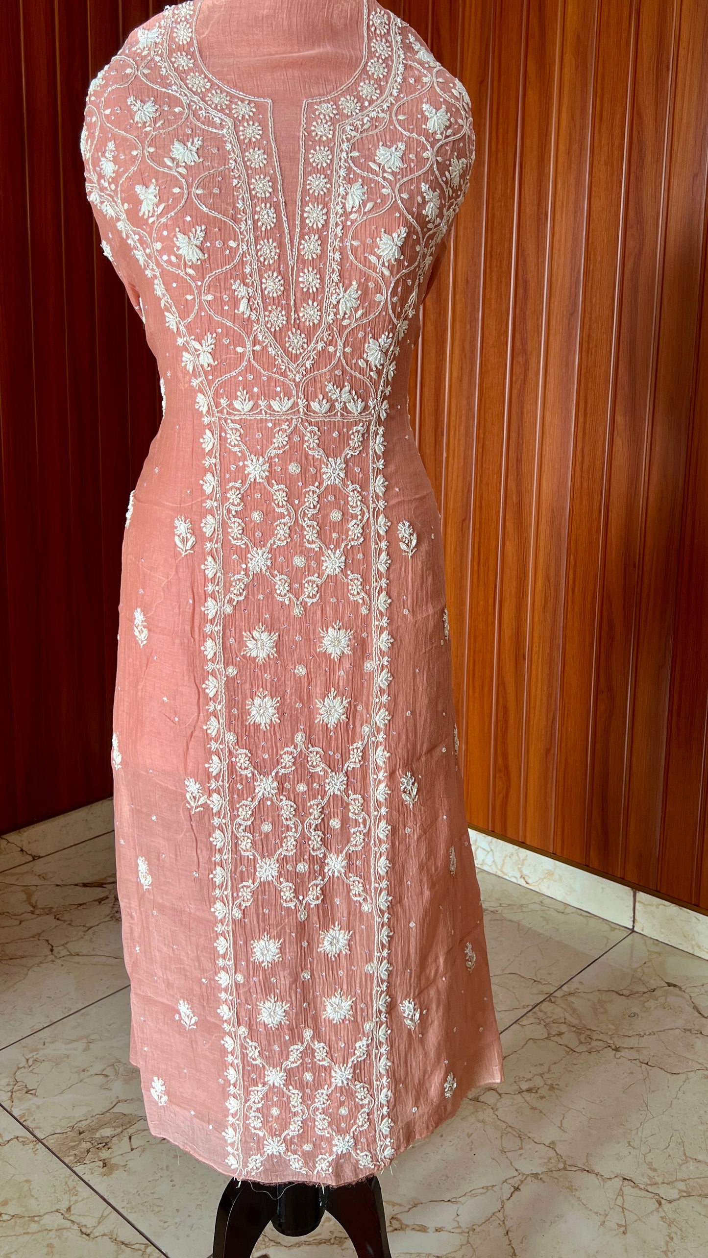 Old Rose Mulmul fine Chikankari kurta & dupatta set