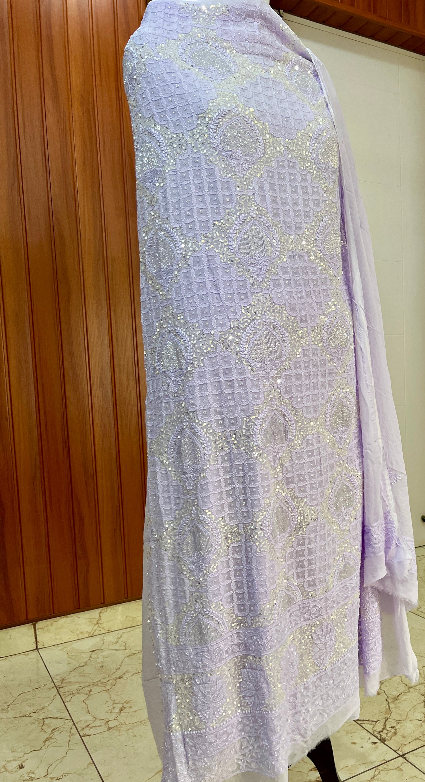 Lavender Chikankari Cut Dana and sequins Kurta and Dupatta