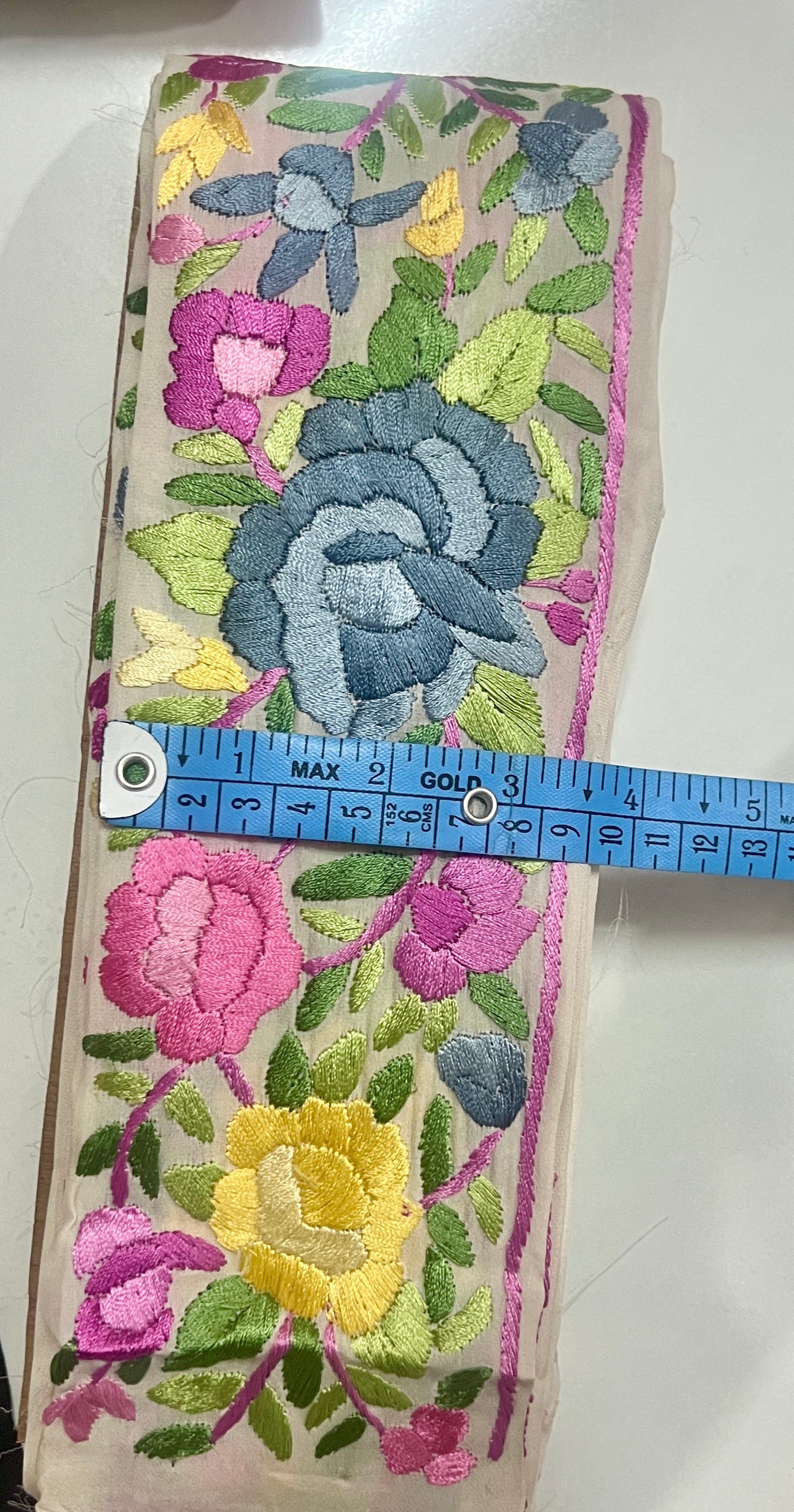 Off white White multicolored hand embroidered parsi gara border