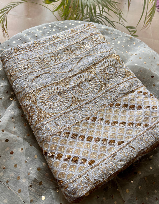 Ruhani Off White Chikankari Sequins Cut Dana Embroidered Masterpiece Saree