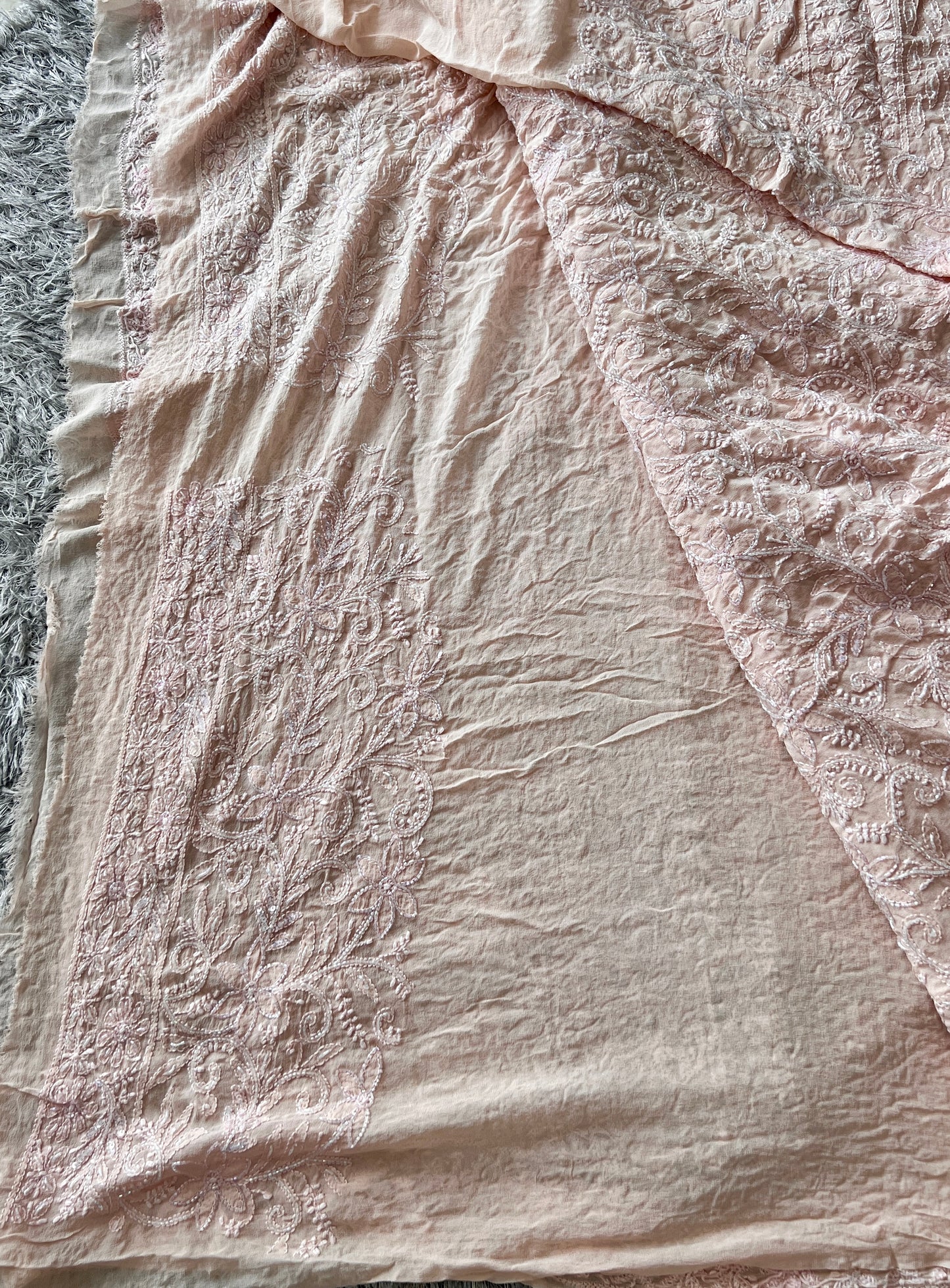 Ruhani Light Peach Chikankari Cut Dana and Sequins Saree