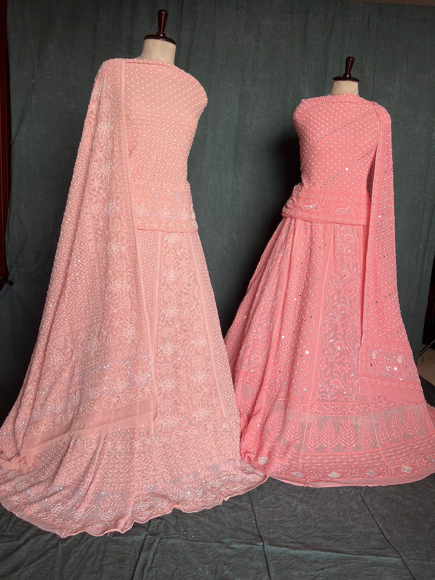 Powder peach Chikankari Pearl Sequins Lehenga