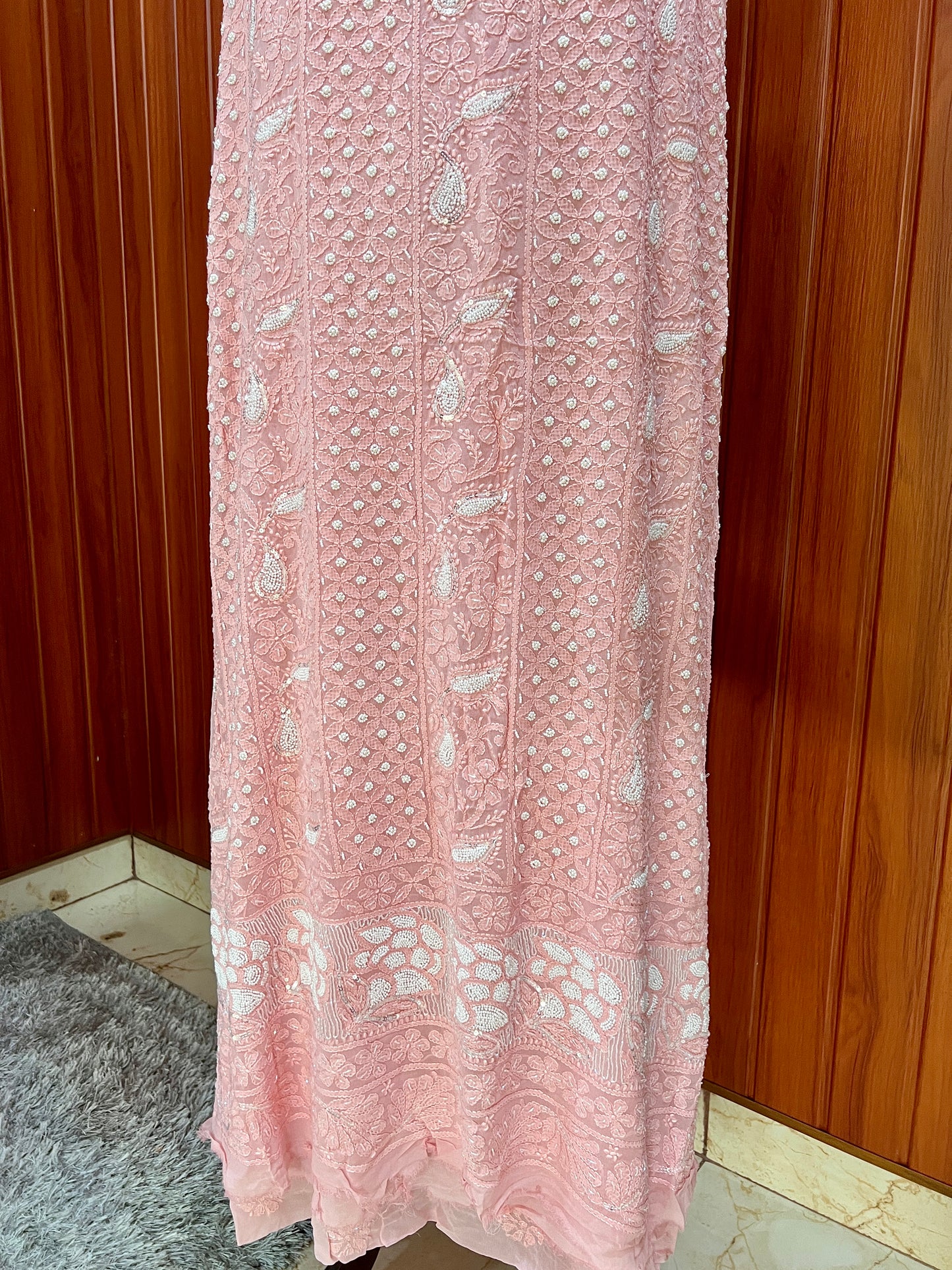 Pink Chikankari Pearl and Cut Dana Kurta and Dupatta