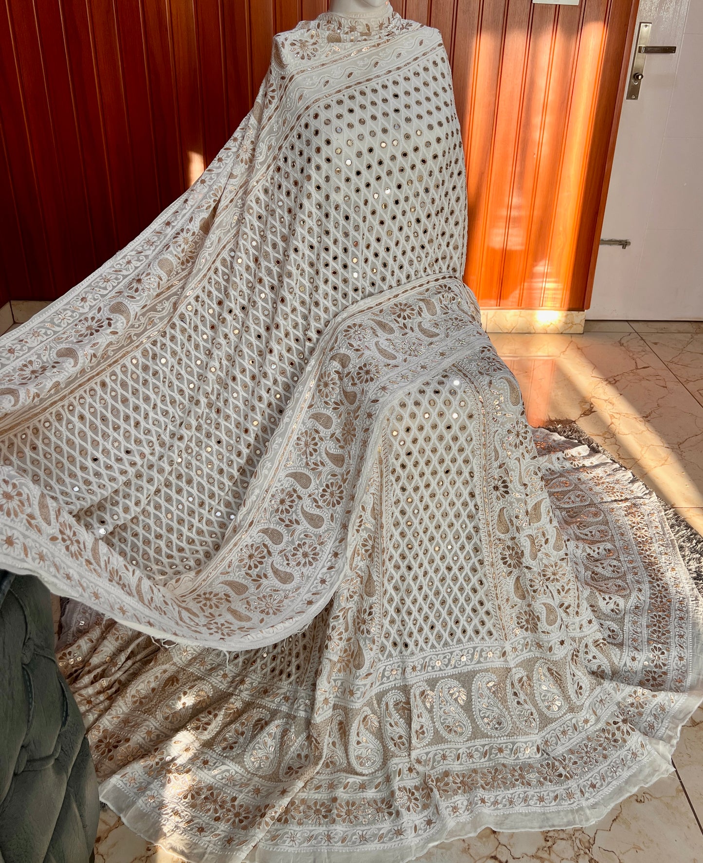 Off white Ruhani Chikankari Mirror Gota Patti Wedding Lehenga