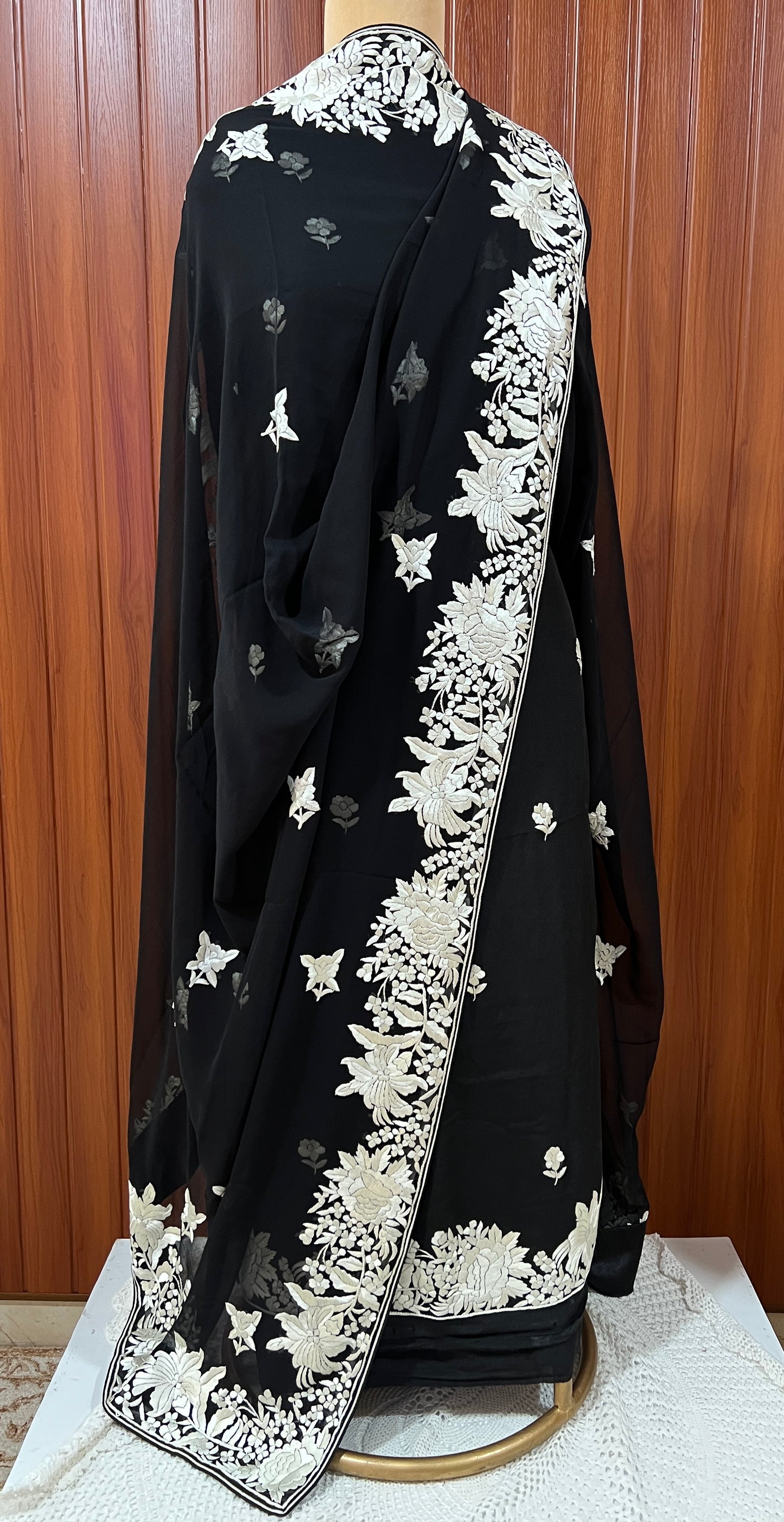 Black Parsi Gara Hand Embroidered Full suit
