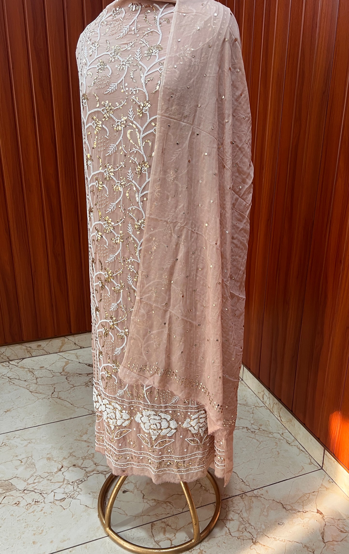 Ruhani Cocoa powder brown Badla and Pearl Embroidered Kurta & Dupatta Set
