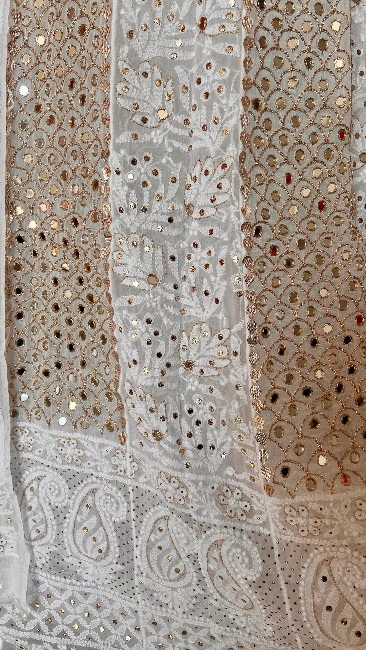White Chikankari Mukaish Mirror and Gota Patti Anarkali with Dupatta