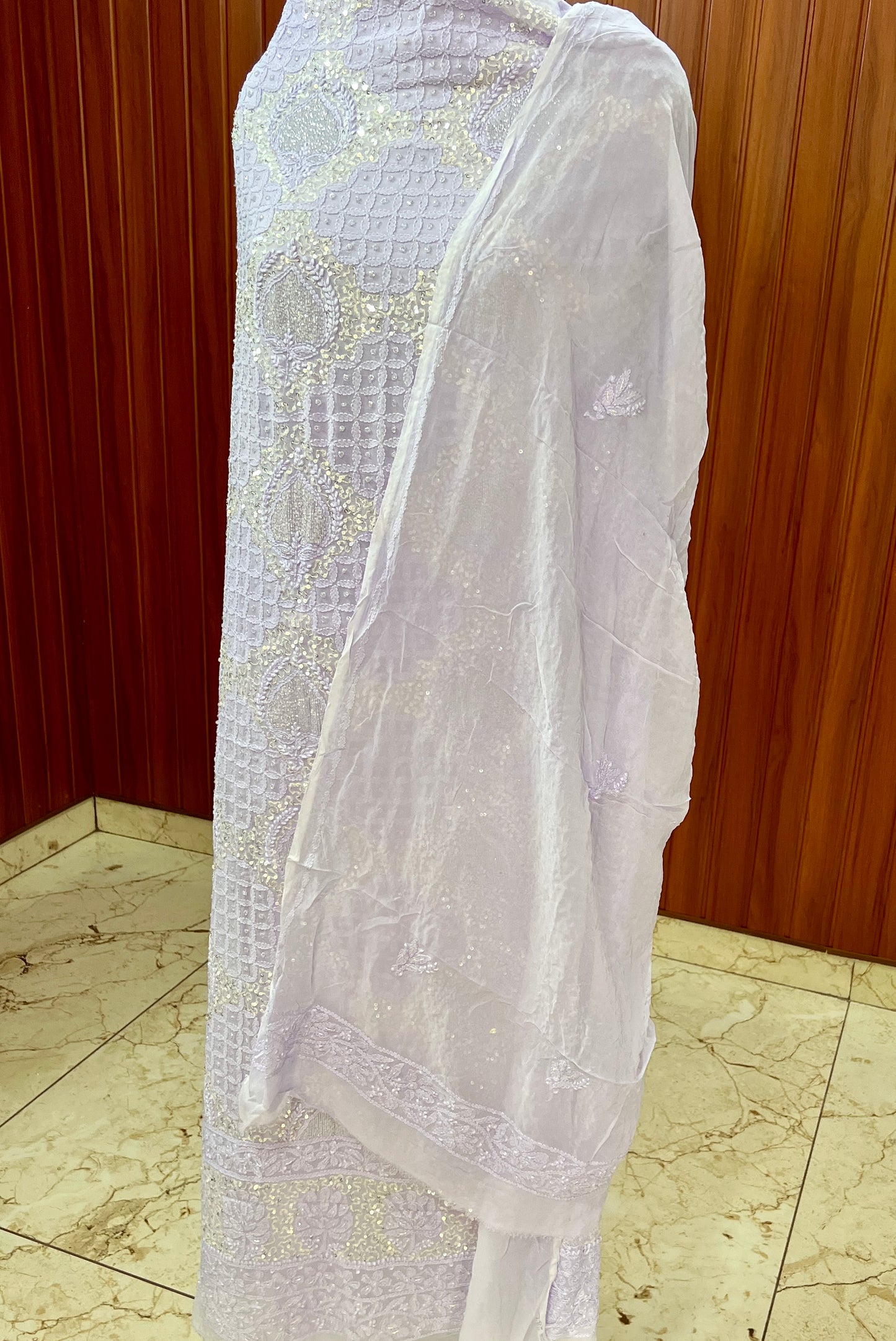 Lavender Chikankari Cut Dana and sequins Kurta and Dupatta