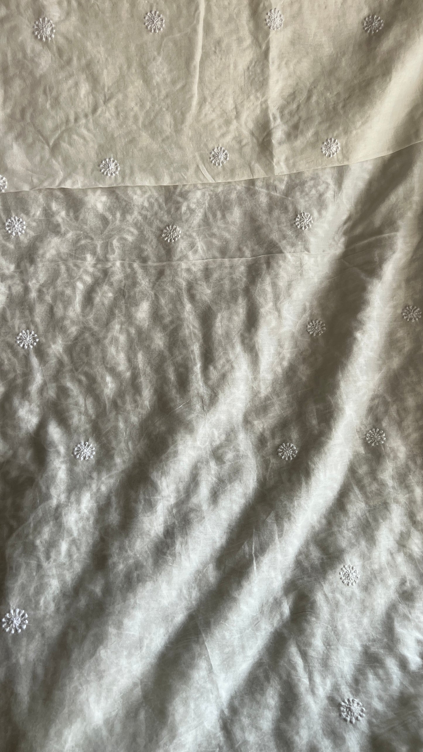 Ivory Chanderi Silk Men's Kurta fabric with fine Chikankari