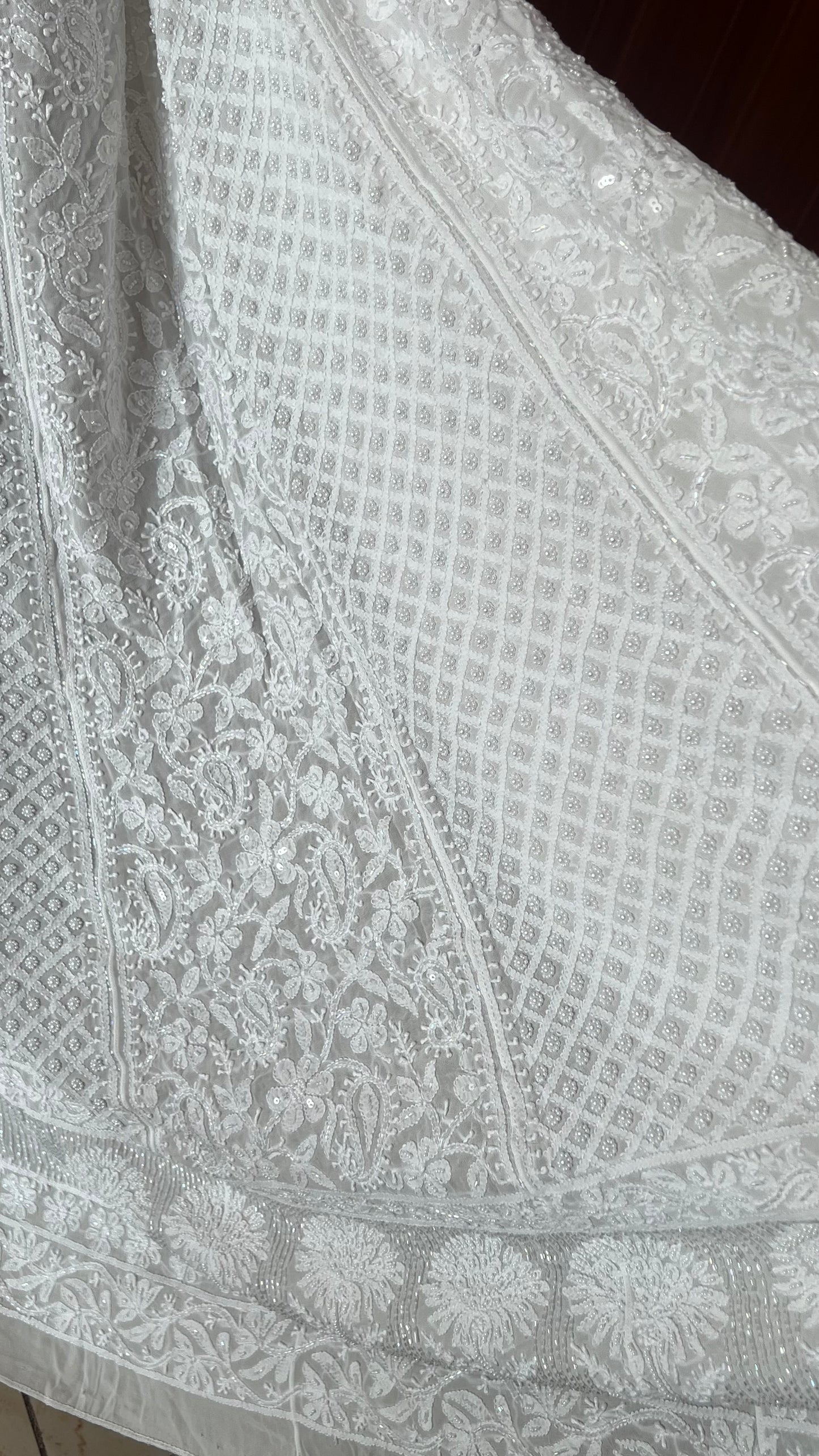 Ruhani White dyeable Chikankari Cut Dana Pearl Sequins Wedding Lehenga