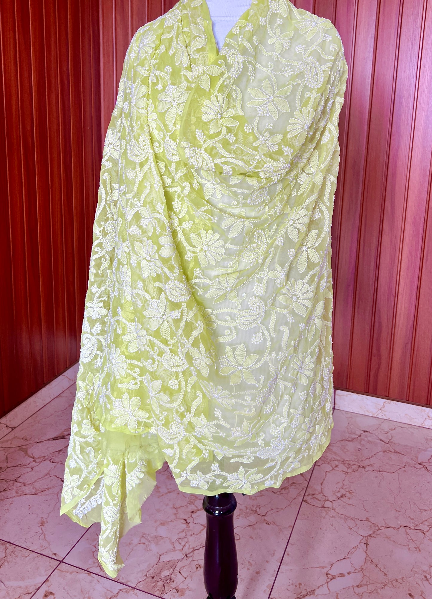 Lime green Chikankari Faux Georgette Dupatta