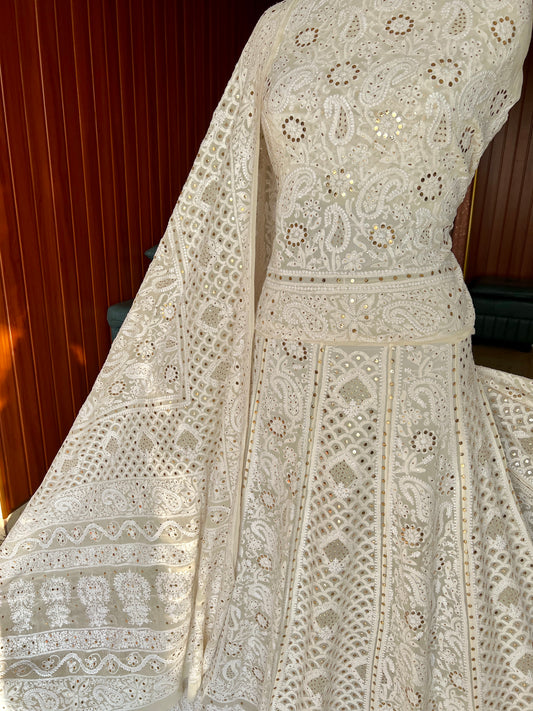 Ruhani fine Chikankari and Mukaish Lehenga Set