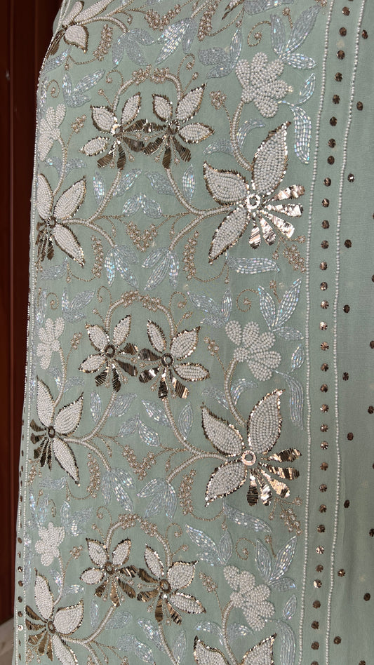 Mint green Ruhani Mukaish and Cut dana Embroidered Kurta & Dupatta Set
