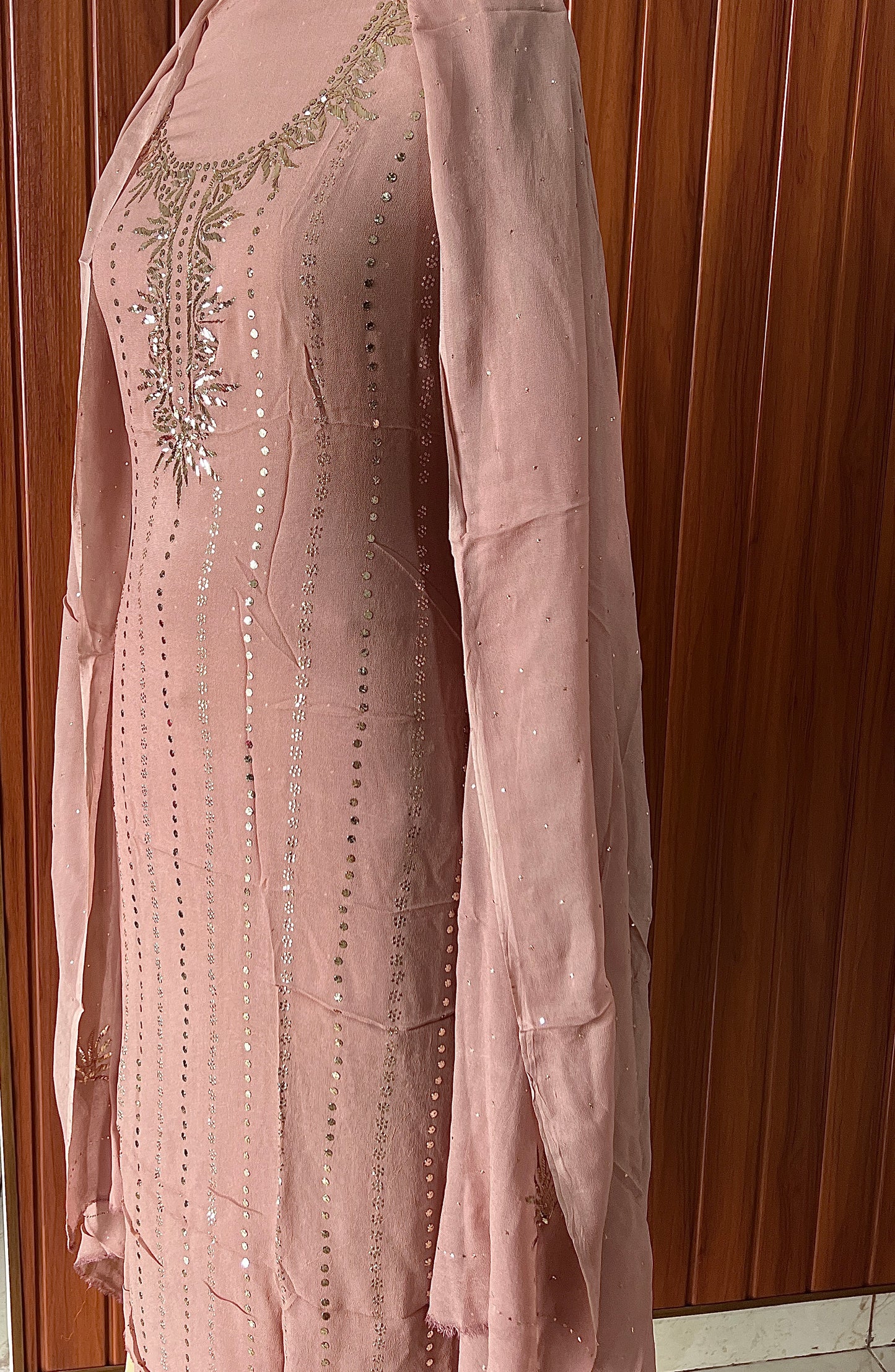 Taupe badla and mukaish work Kurta and Dupatta