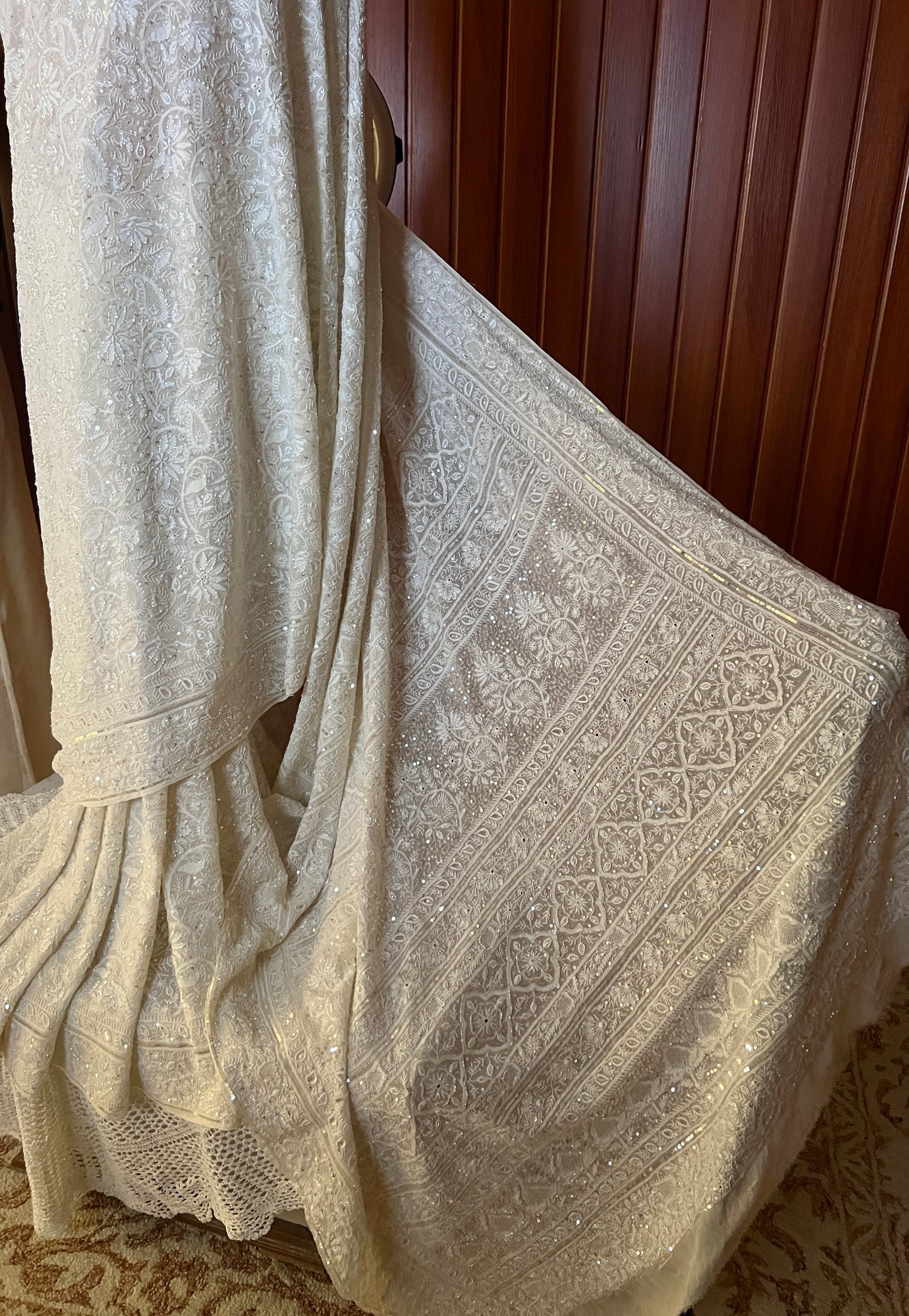 Suhaan Ivory Chikankari Do Taar Saree