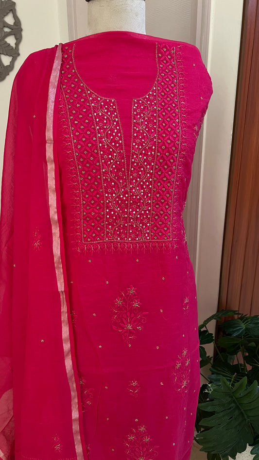Mul Chanderi Chikankari Kurta and Dupatta Set