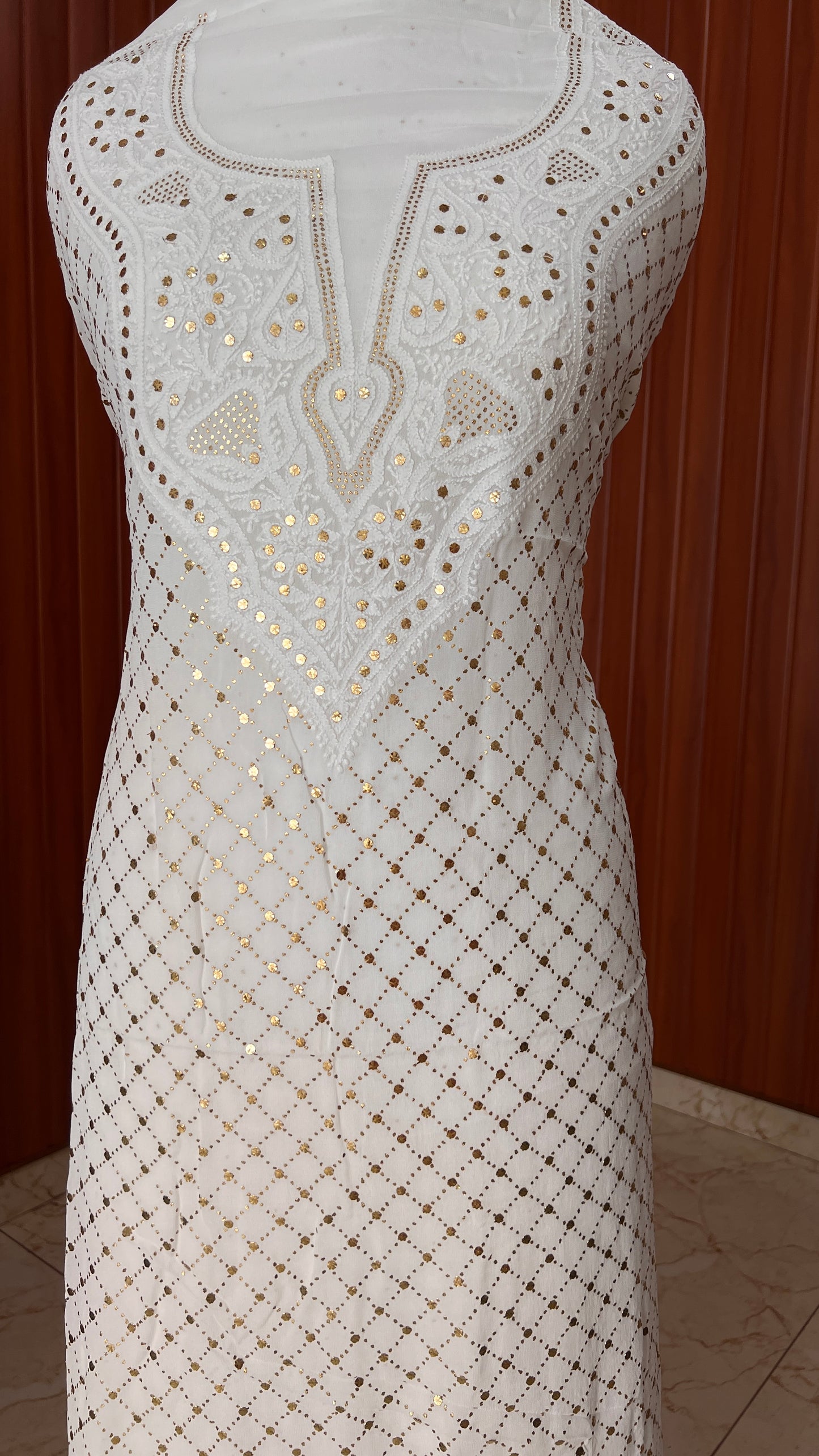 White chikankari and heavy mukaish Work Kurta and Dupatta Set