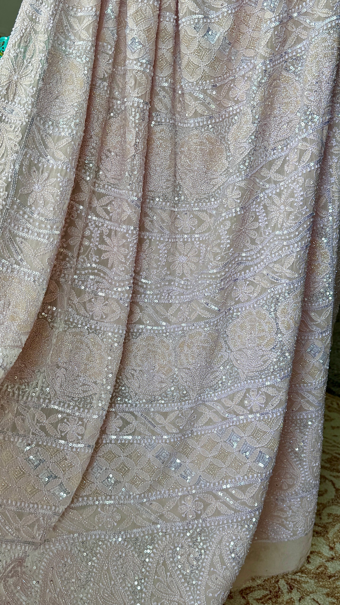 Gulaab Dusty Pink Masterpiece Chikankari Sequins and Cut Dana Saree