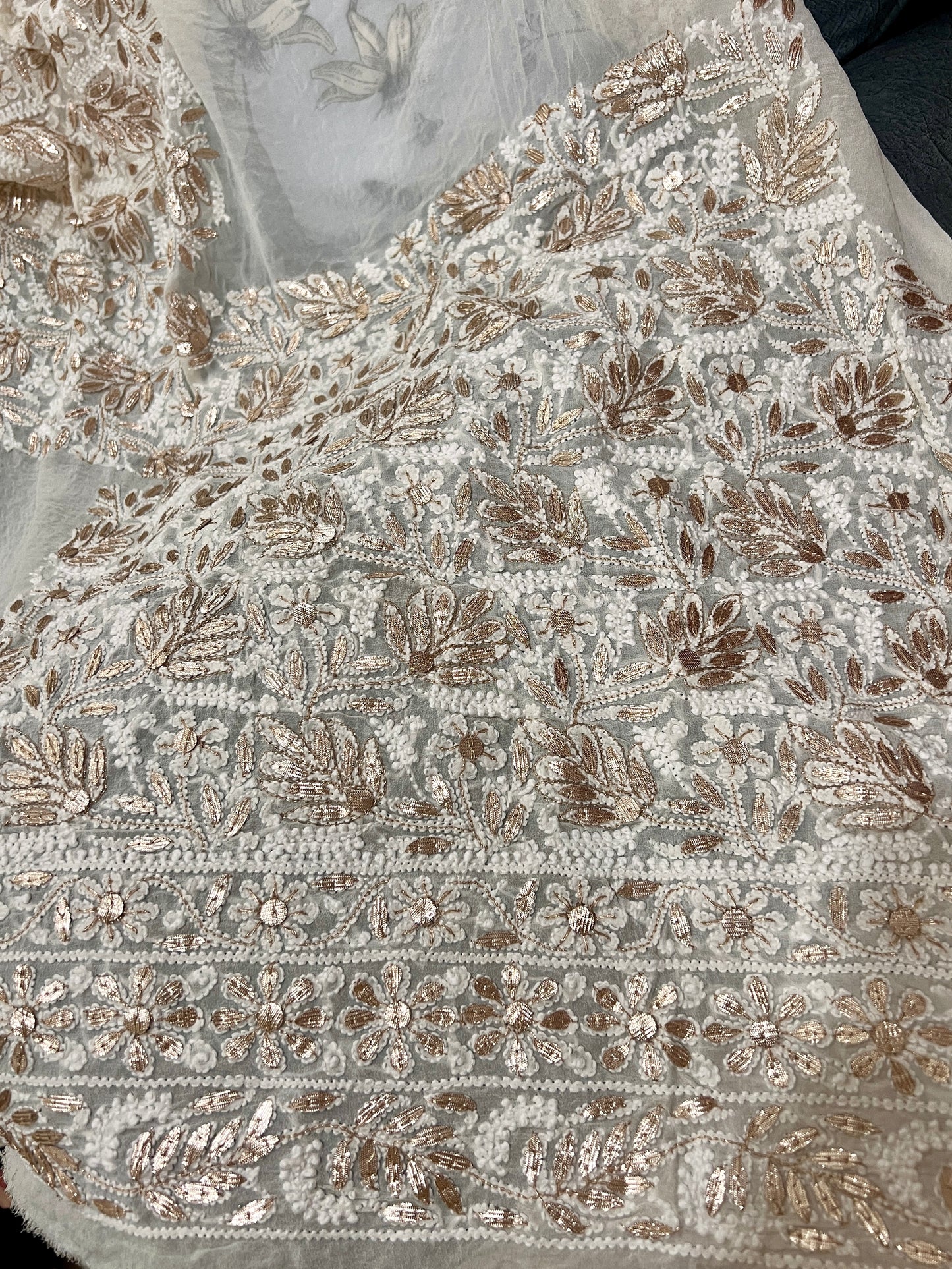 Ivory Ruhani Chikankari Mirror Gota Patti Wedding Lehenga