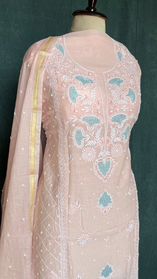 Mul Chanderi Chikankari Kurta and Dupatta Set