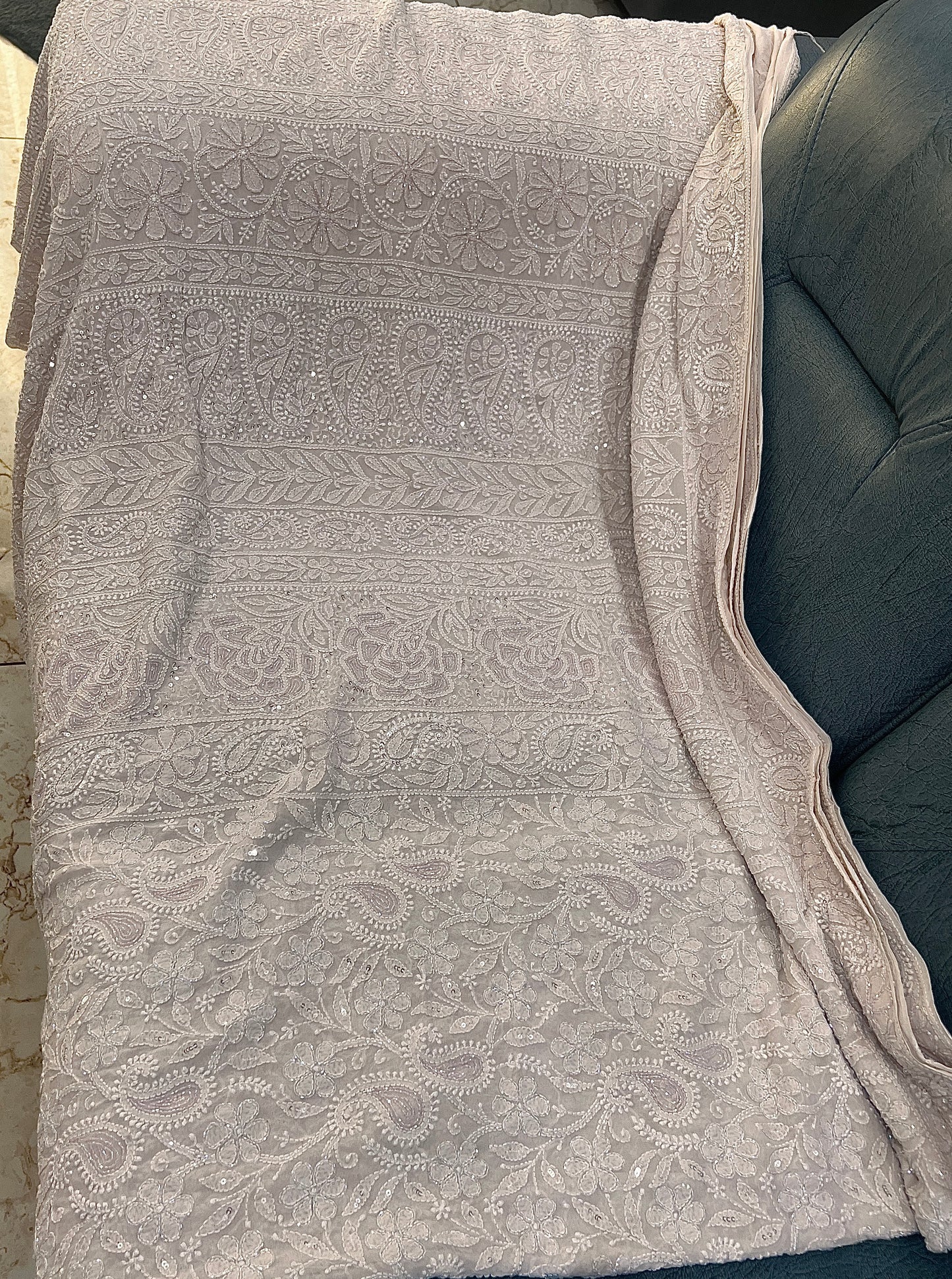 Ruhani Nude Beige Chikankari Cut Dana and Sequins Saree
