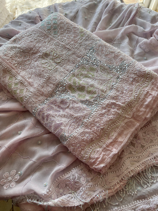 Ruhani Light Pink Chikankari multicolored Sequins and Cut Dana Anarkali