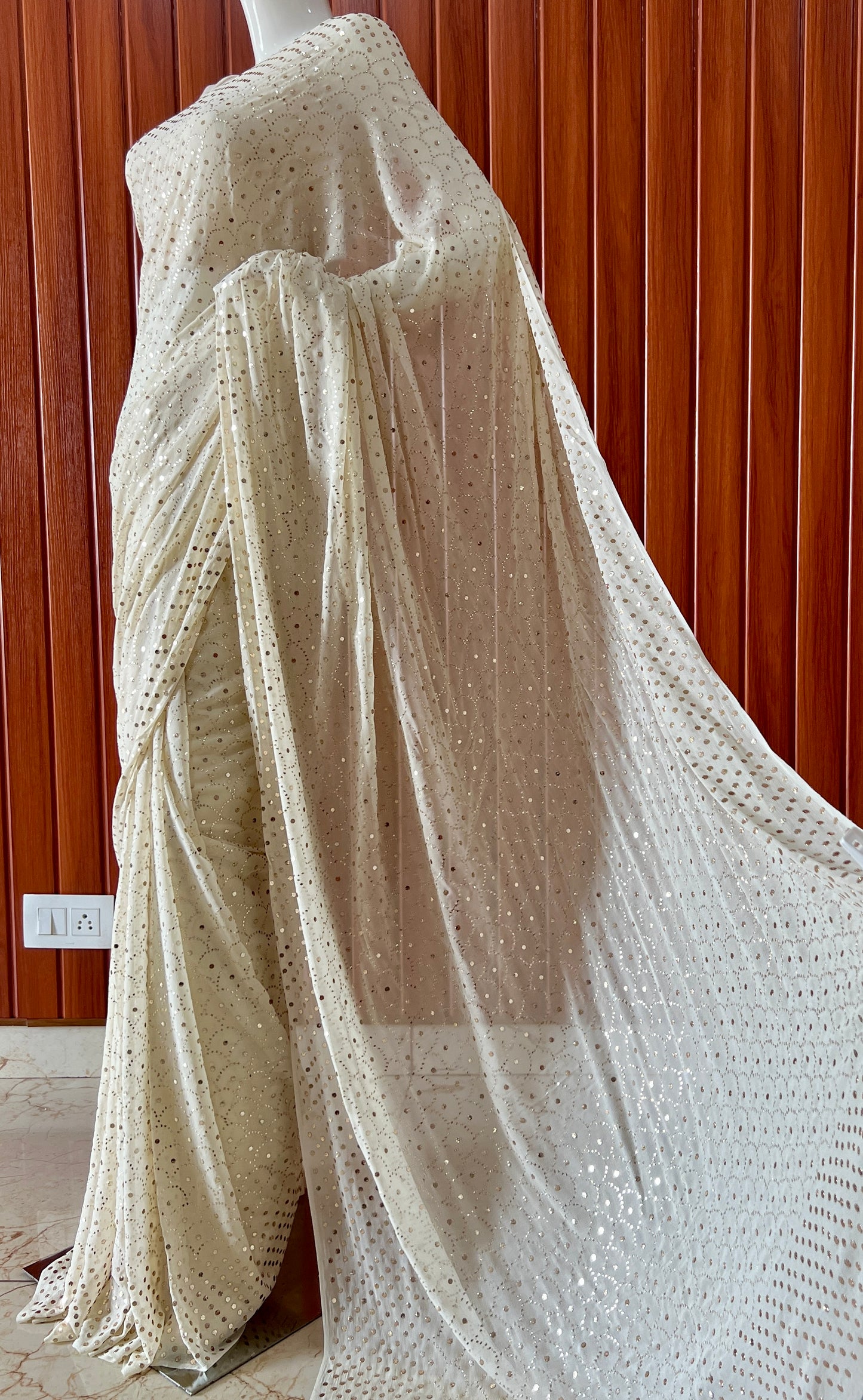 Ruhani cream Heavy Mukaish Pure Georgette Saree