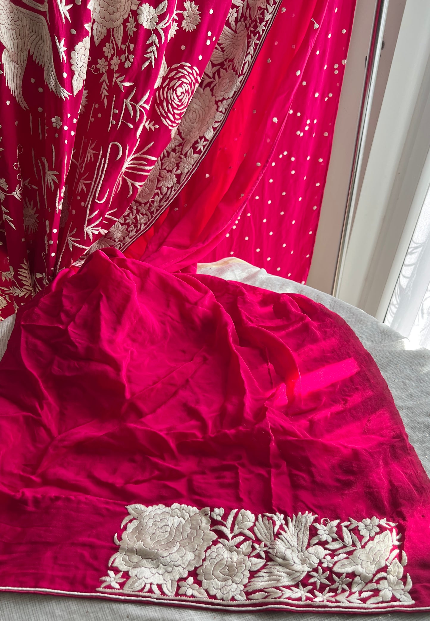 Ruby Pink Masterpiece Parsi Gara Pure Crepe Saree