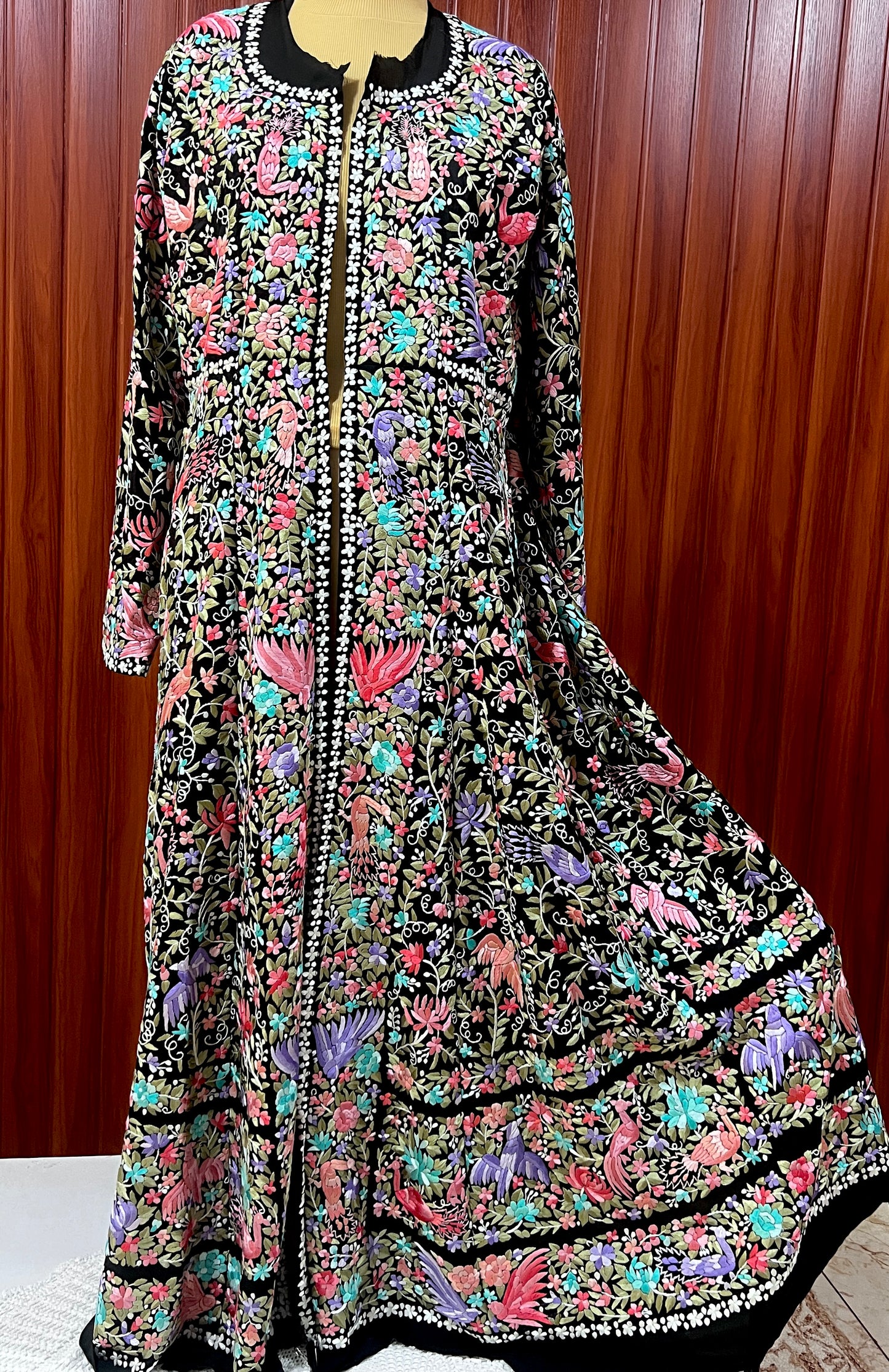 Black Masterpiece Hand Embroidered Parsi Gara Jacket Unstitched