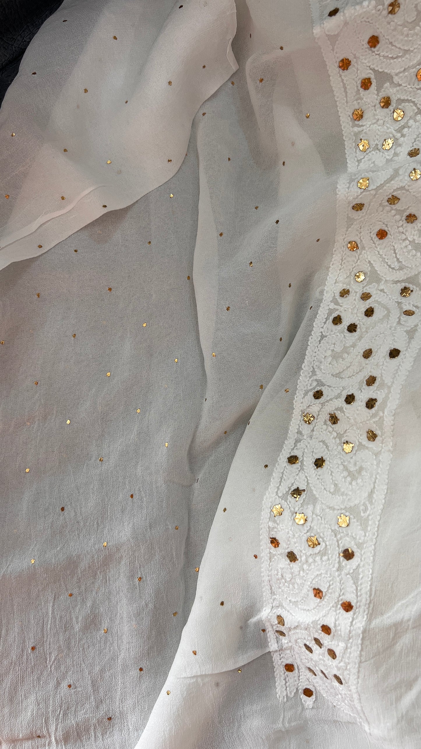 White chikankari and heavy mukaish Work Kurta and Dupatta Set