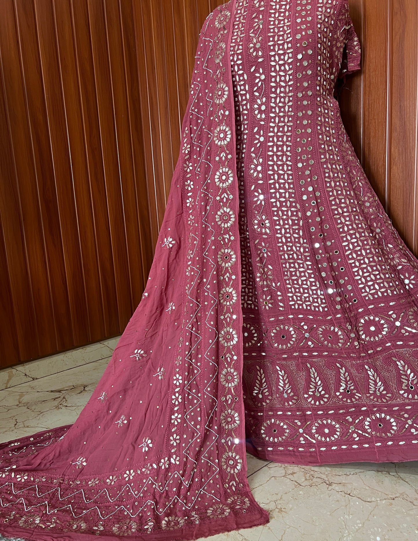 Ruhani Berry Pink Chikankari gota mirror sequins pearl anarkali