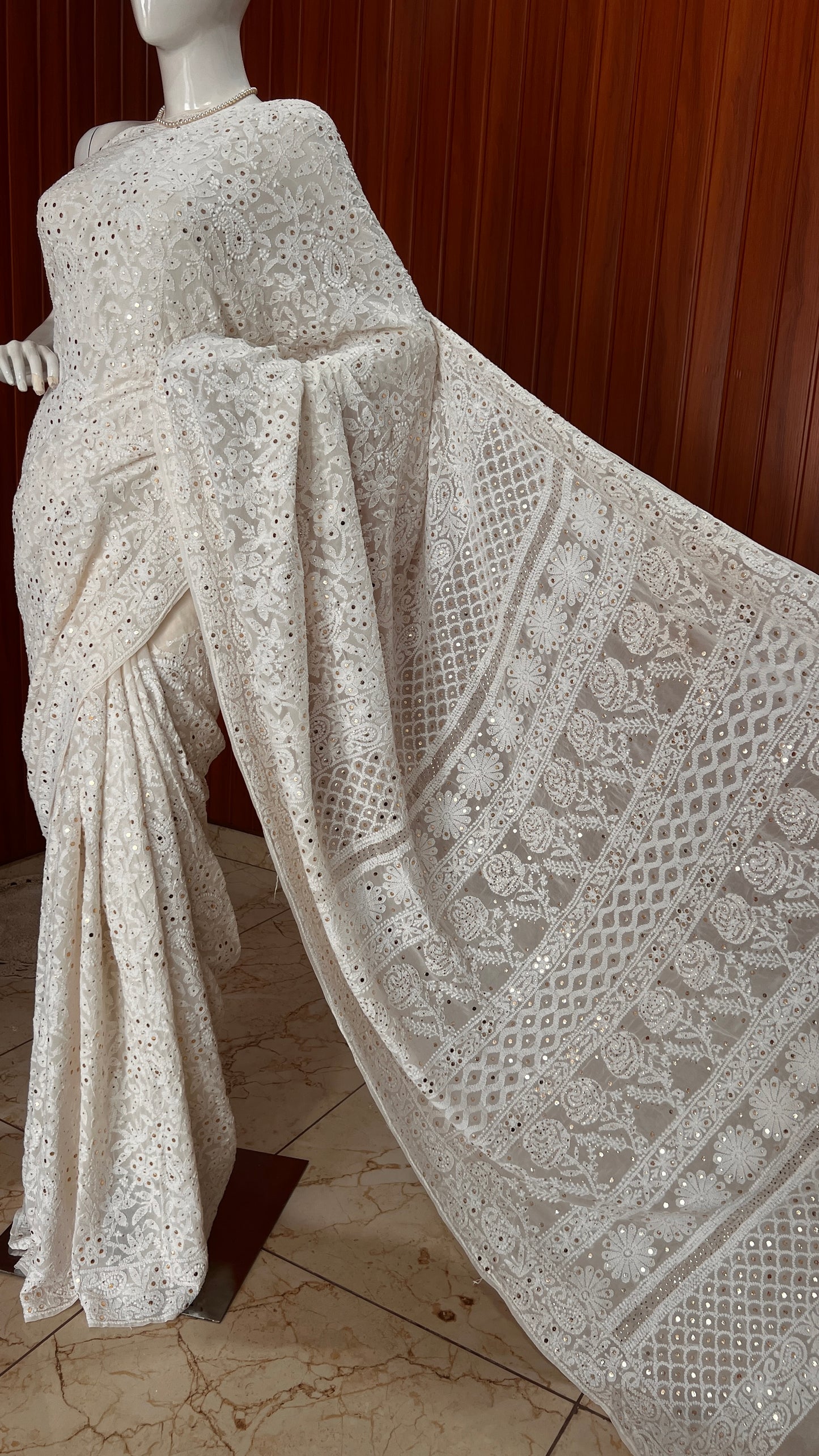 Ruhani Allover Chikankari and Mukaish Saree