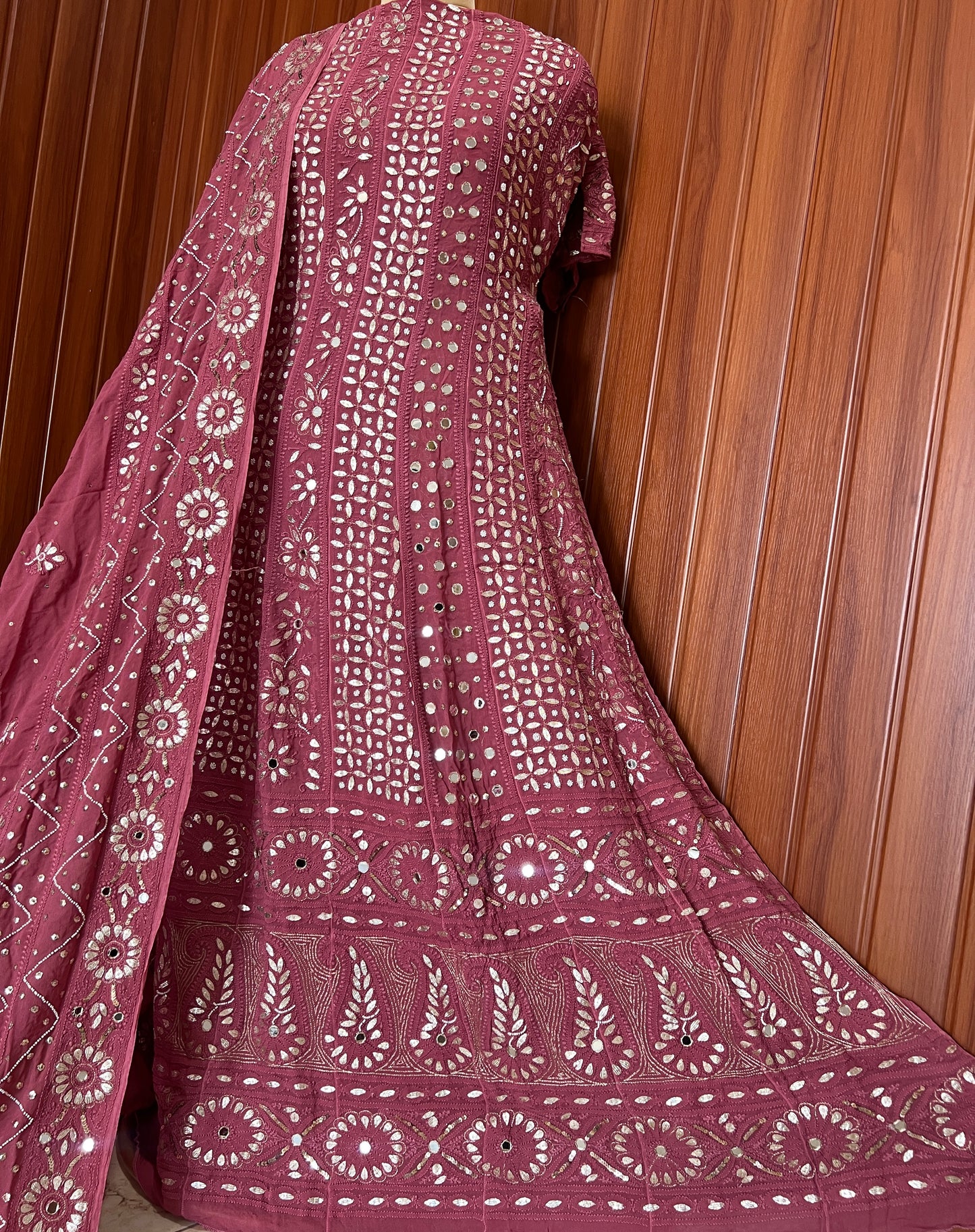 Ruhani Berry Pink Chikankari gota mirror sequins pearl anarkali