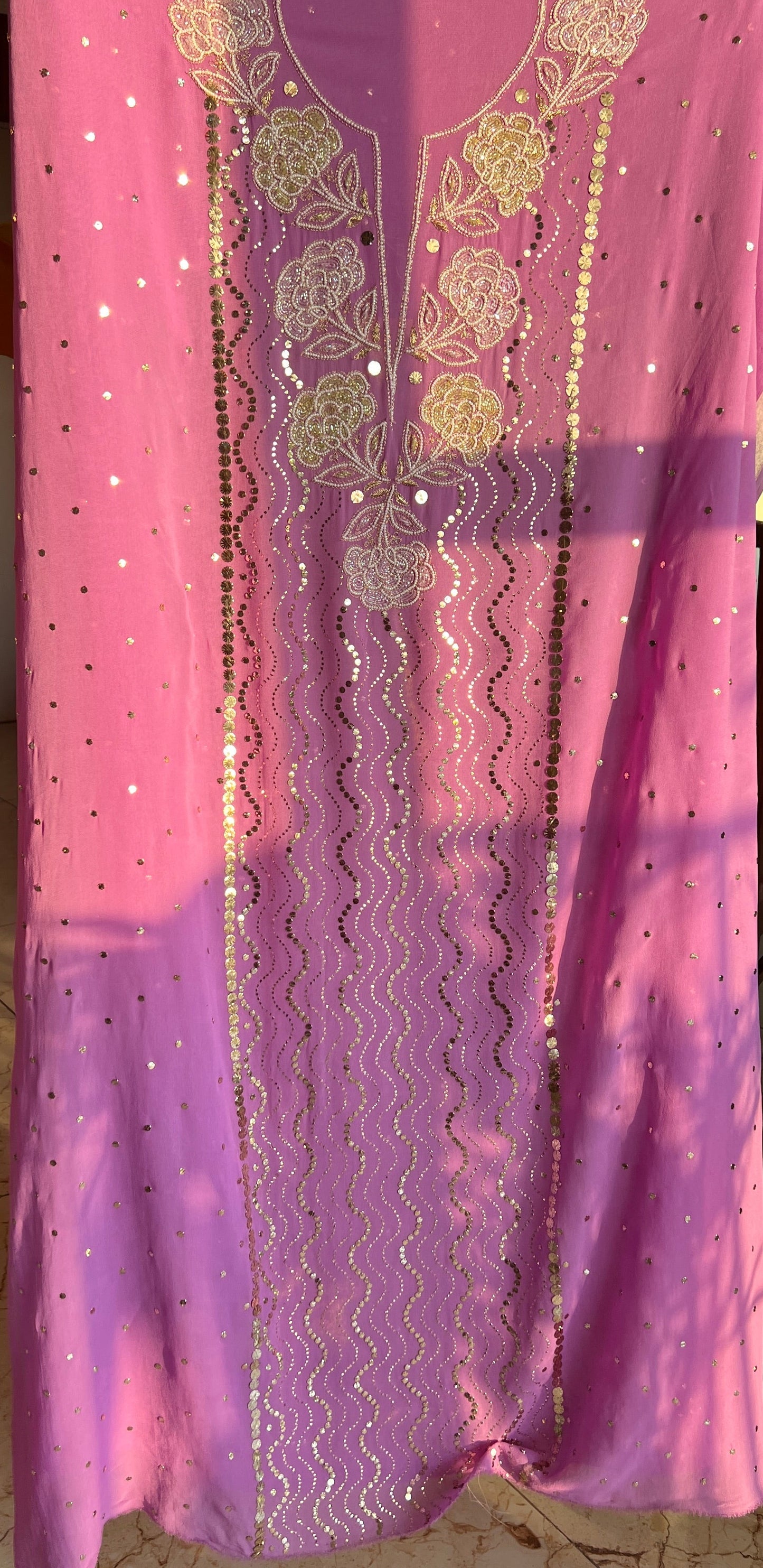 Lavender mukaish and Cut Dana Kurta and Dupatta