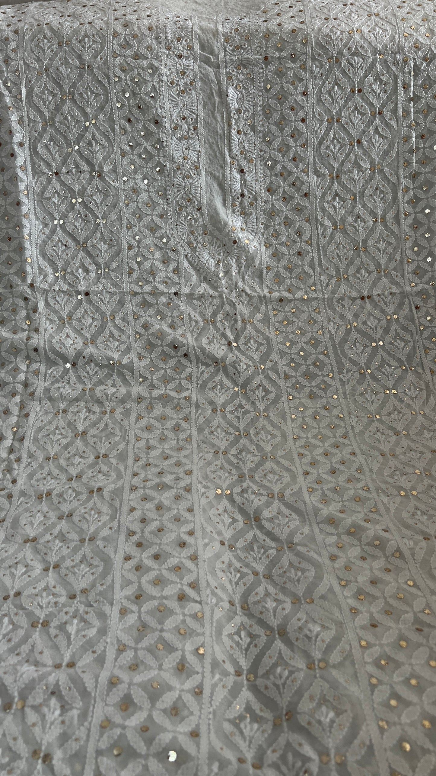 Ivory Pure Georgette Allover Chikankari and Mukaish Men's Kurta Fabric