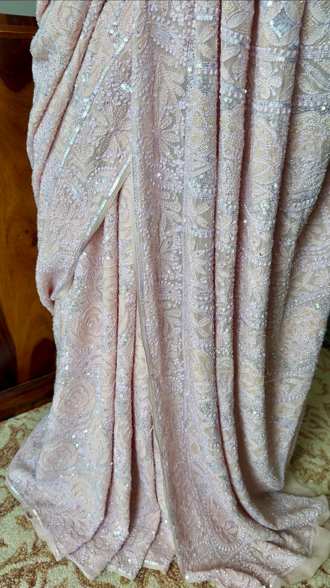 Gulaab Dusty Pink Masterpiece Chikankari Sequins and Cut Dana Saree