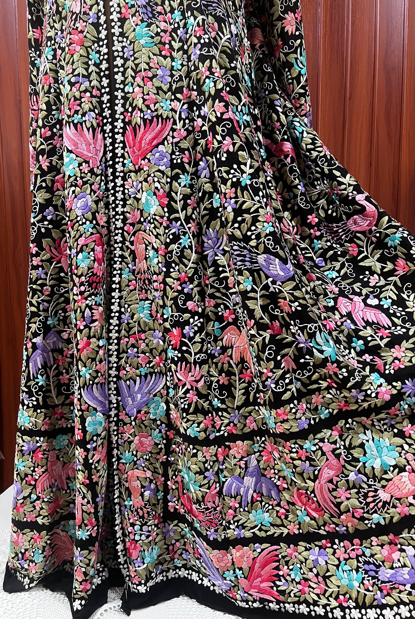 Black Masterpiece Hand Embroidered Parsi Gara Jacket Unstitched