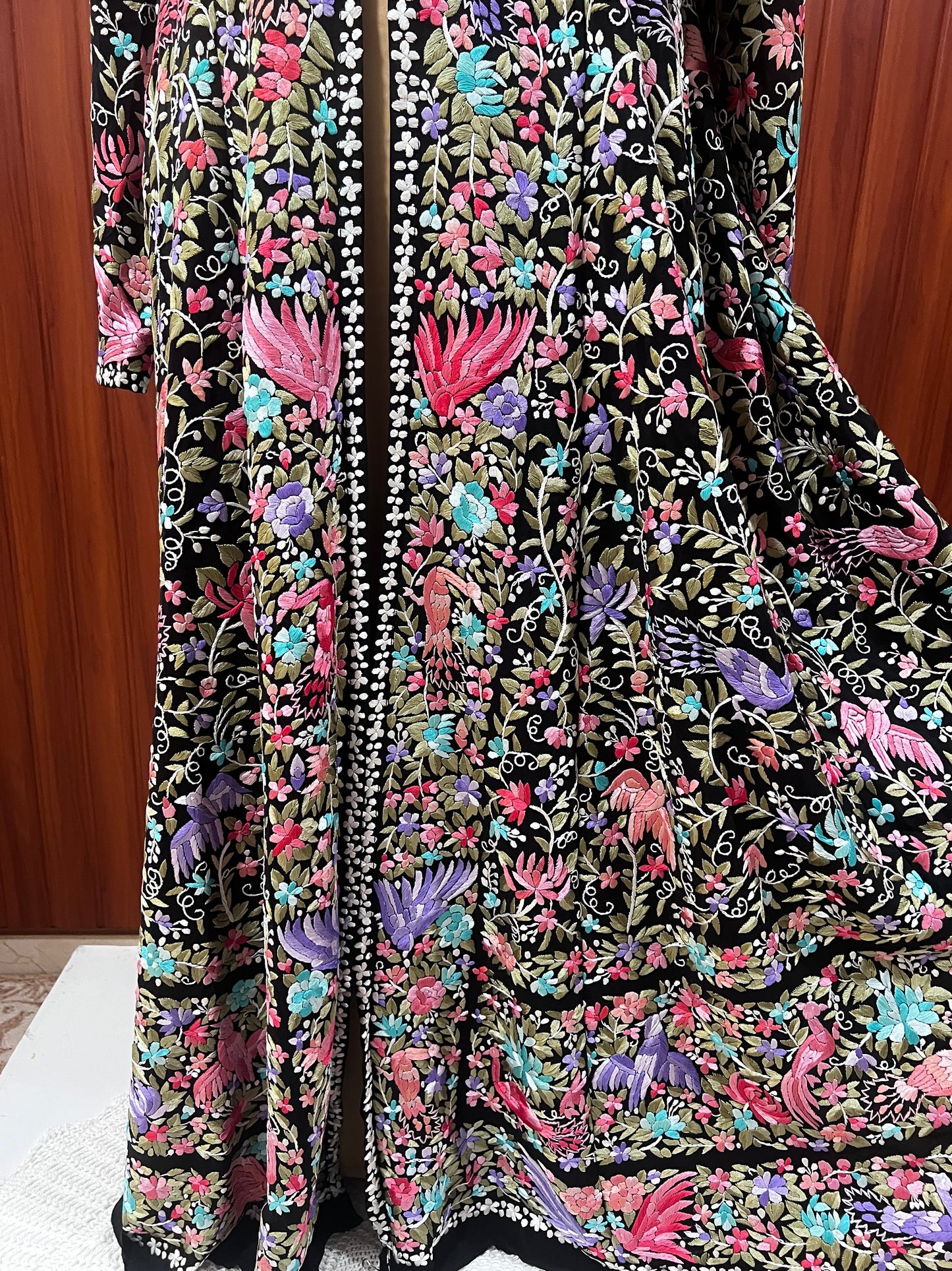 Black Masterpiece Hand Embroidered Parsi Gara Jacket Unstitched