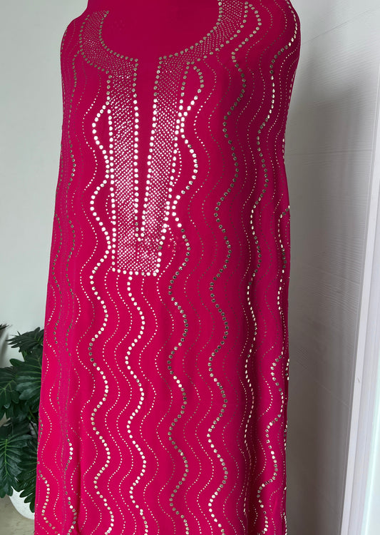 Hot Pink heavy Mukaish Work Kurta and Dupatta Set