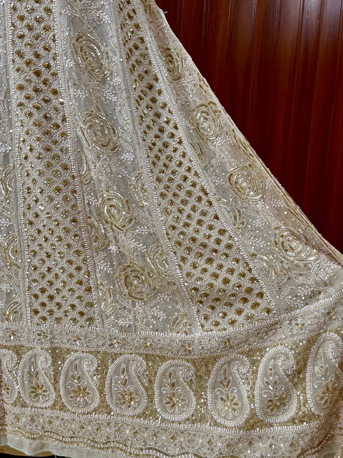 Ruhani Golden Beige Chikankari Sequins and Cut Dana Anarkali