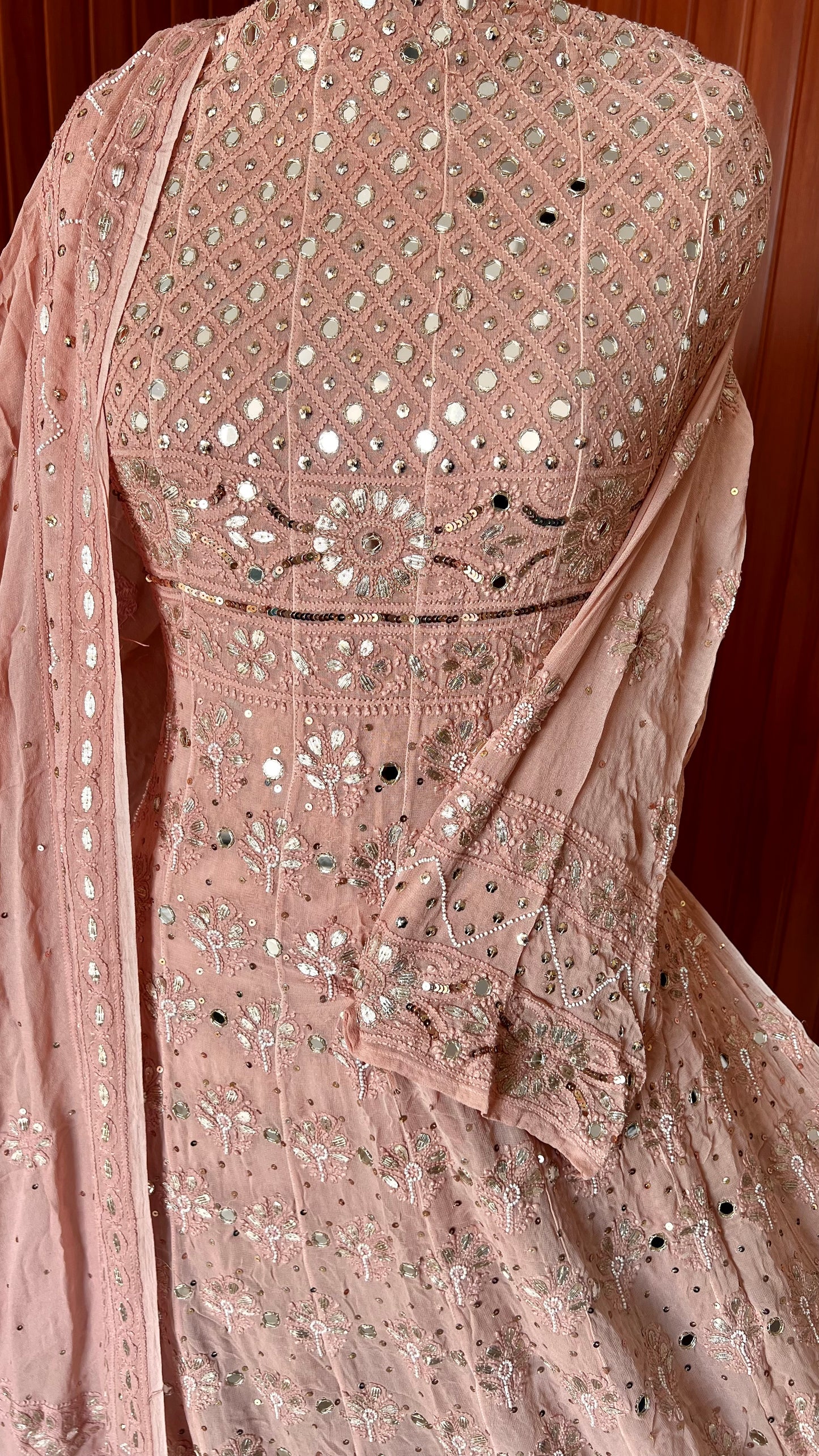 Ruhani Old Rose Chikankari gota mirror sequins pearl anarkali