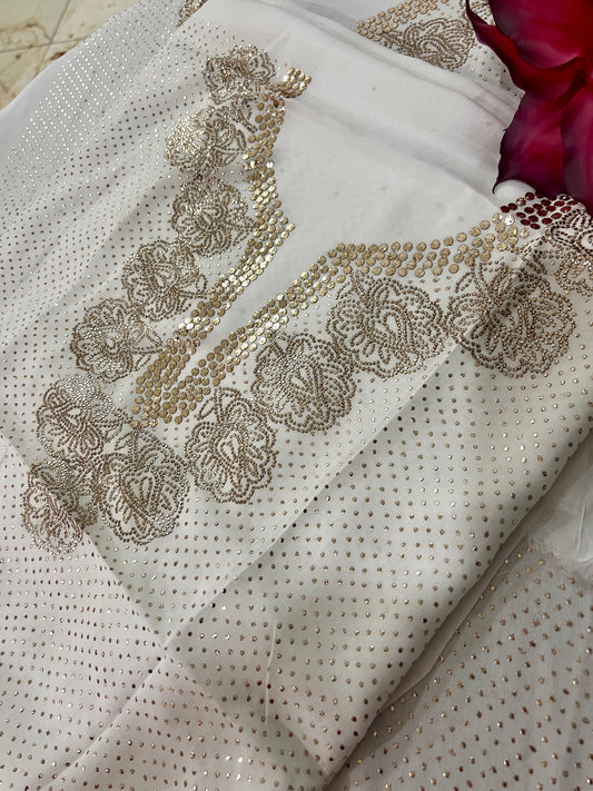 White bareek mukaish work Kurta and Dupatta