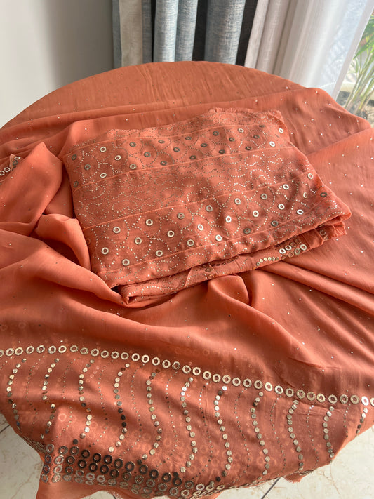 Old Rose Peach designer Mukaish Georgette Anarkali with Dupatta