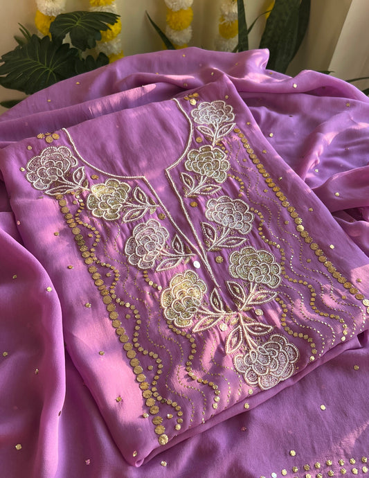 Lavender mukaish and Cut Dana Kurta and Dupatta