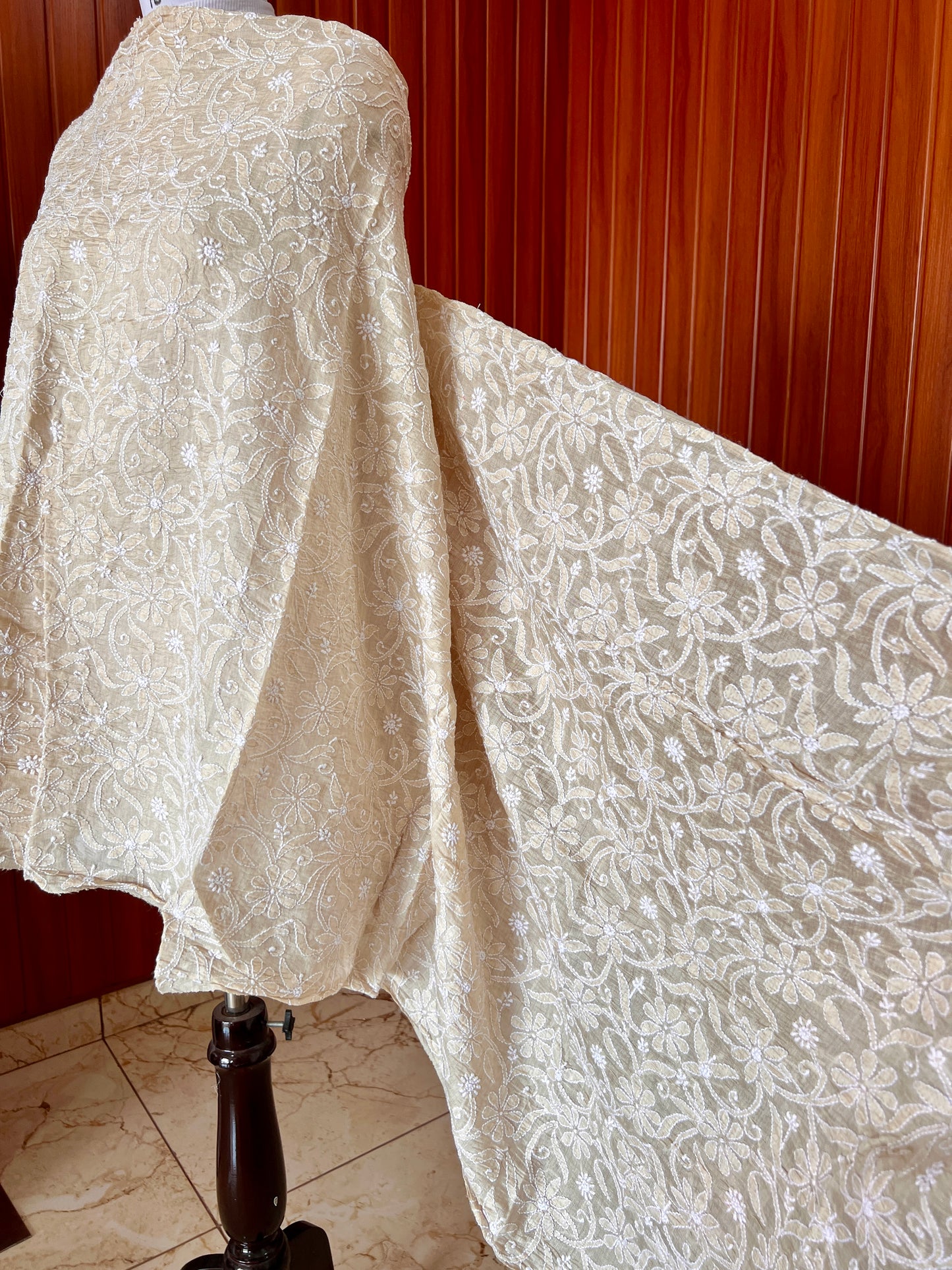 Munga silk dupatta with fine Chikankari