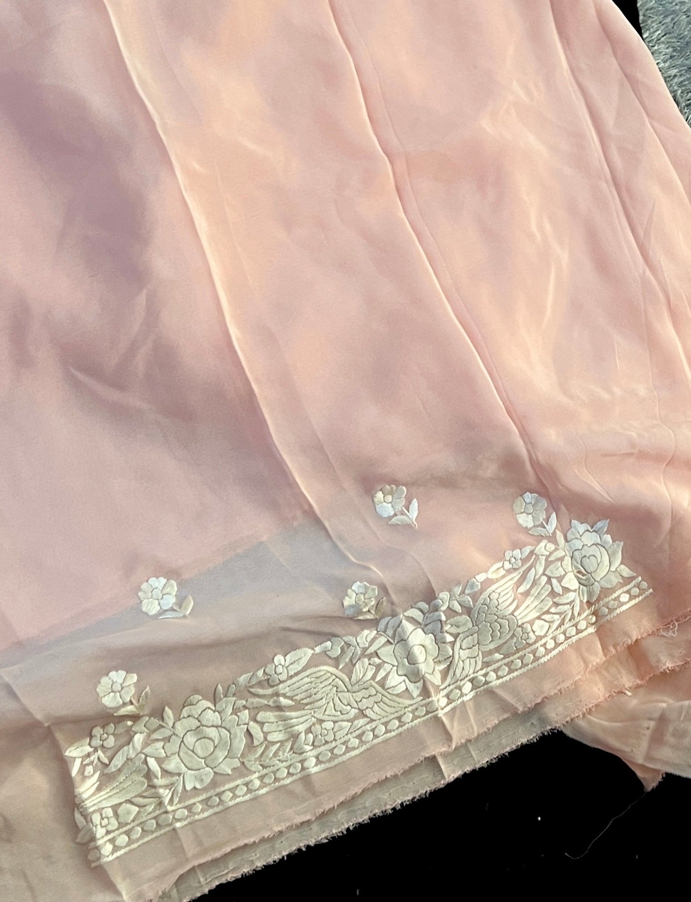 Blush peach Parsi Gara Hand Embroidered Full suit
