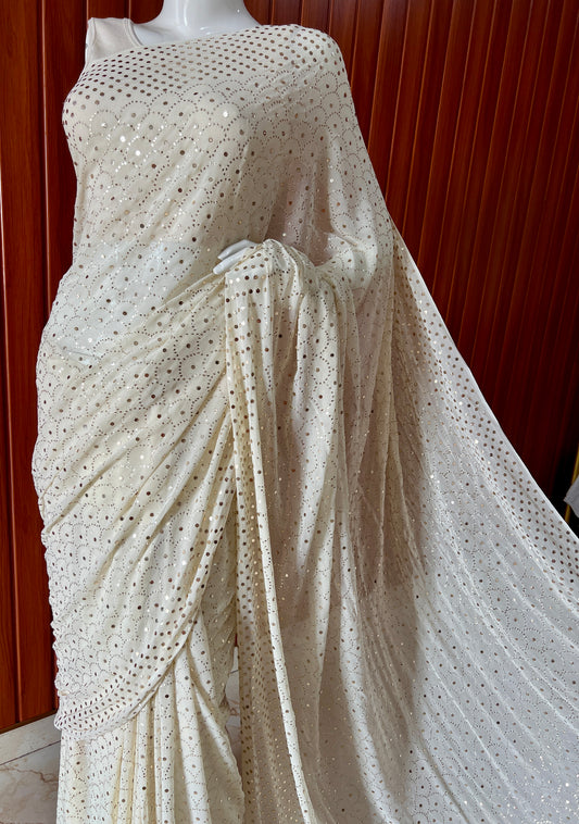 Ruhani cream Heavy Mukaish Pure Georgette Saree