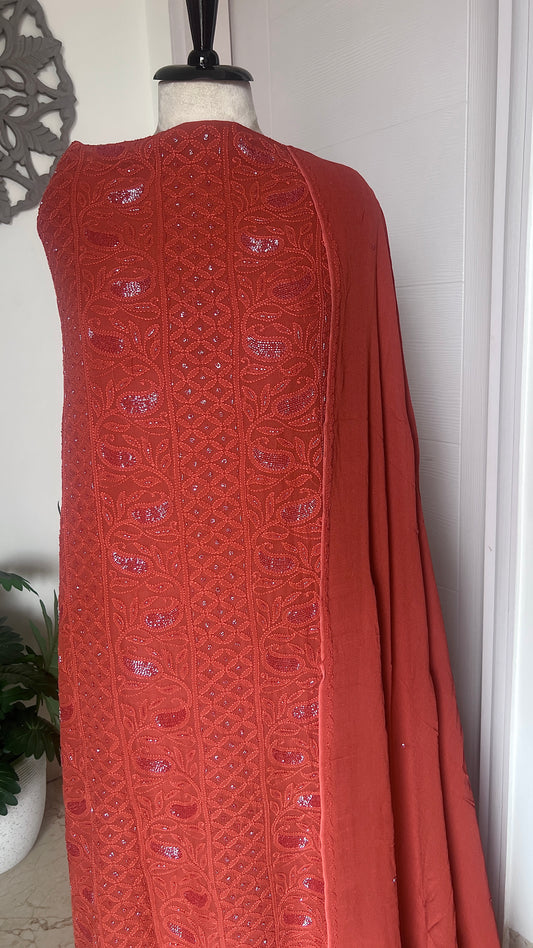 Chikankari cut dana sequins work kurta and dupatta