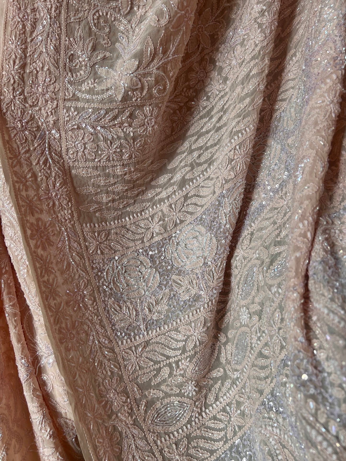 Ruhani Light Peach Chikankari Cut Dana and Sequins Saree